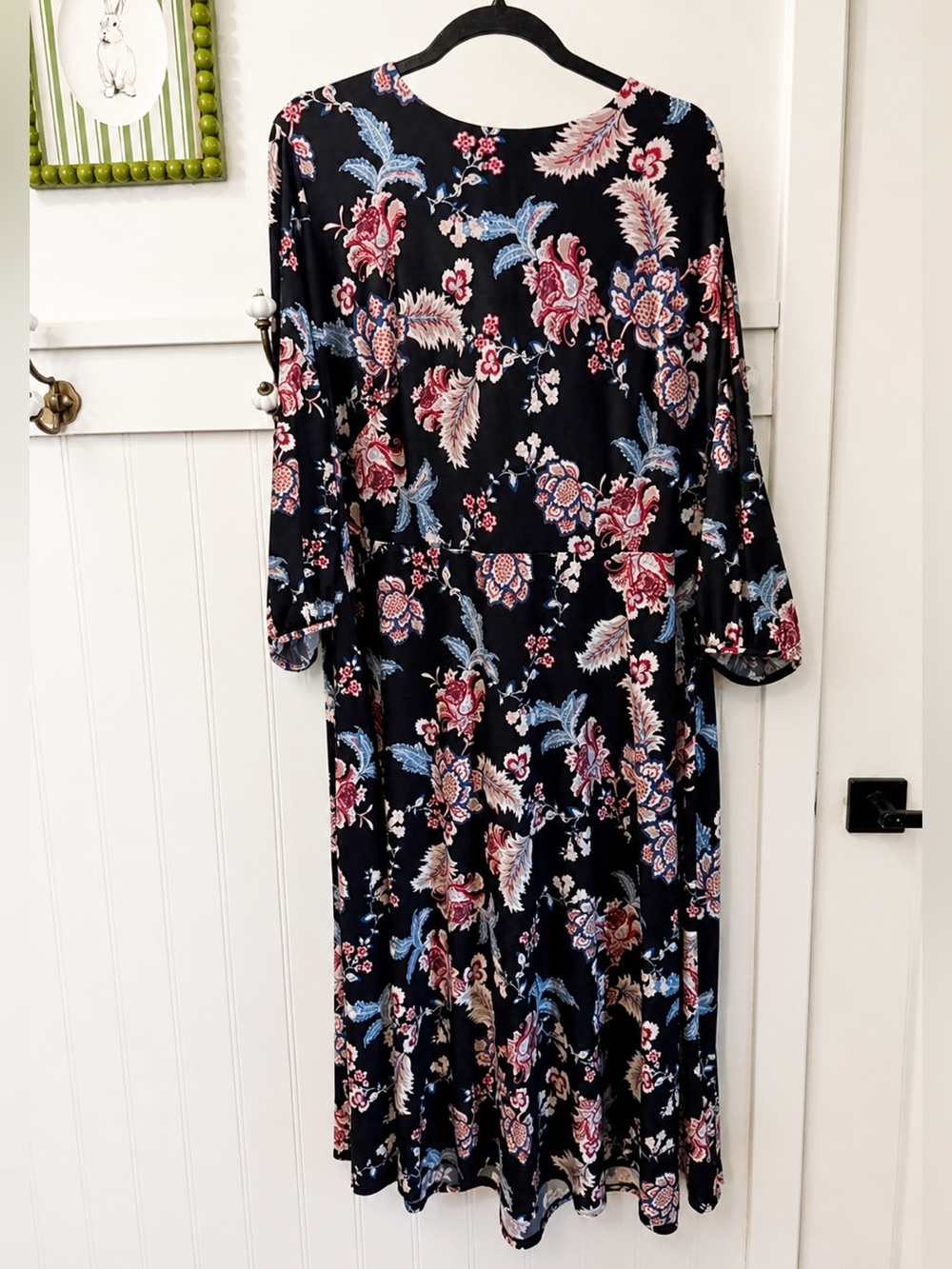 Lauren Ralph Lauren Black Maxi Dress with Blue and Burgundy Floral Print